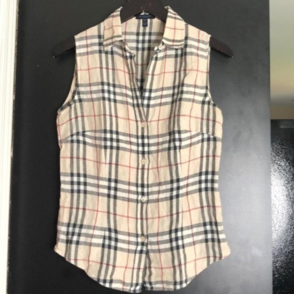 Burberry Tops - BURBERRY Classic Plaid Linen Blouse Top Authentic